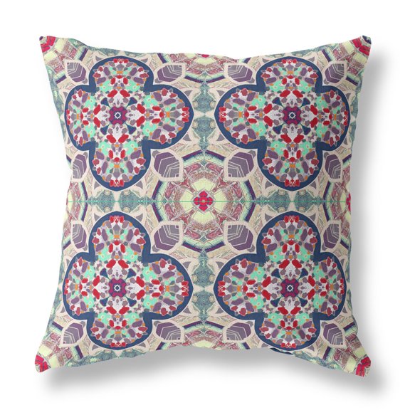 Clover Leaf Floral Indoor/Outdoor Fabric Pillow with Zip in Maroon Green16x16