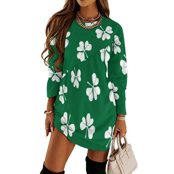 Clover Leaf Hand Drawn Doodle Loose Dress Evening Dress Summer Dresses for Women Luxury Dress Long Sleeved Dress