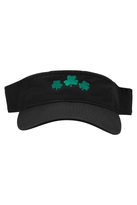 Clover Leaves Embroidered Pro Style Cotton Twill Washed Visor - Black OSFM