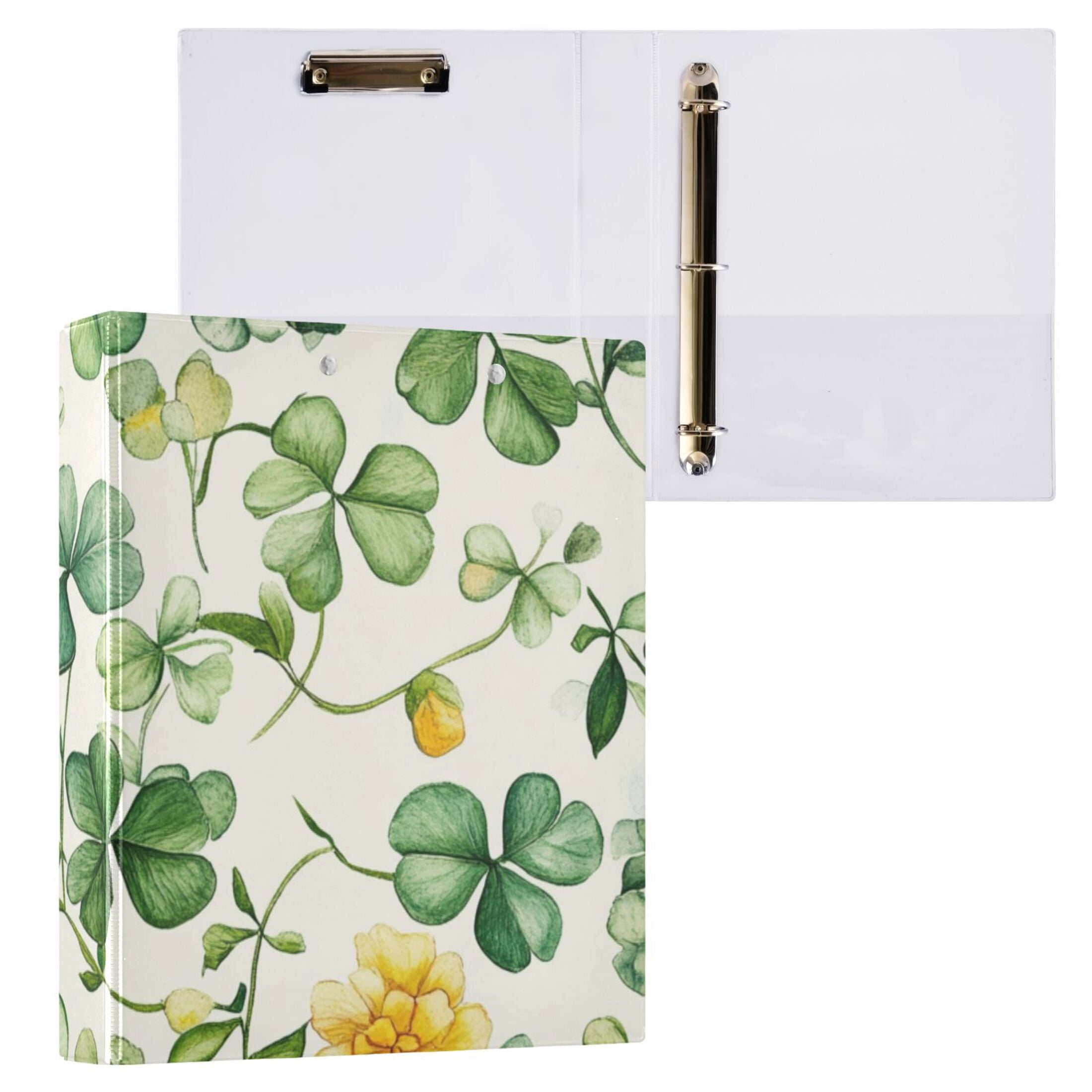 Clover Leaves Flowers 3 Ring Binders 1.5 inch Hardcover File Folders with Interior Pockets A4 Size Organizer for School Office Hospital
