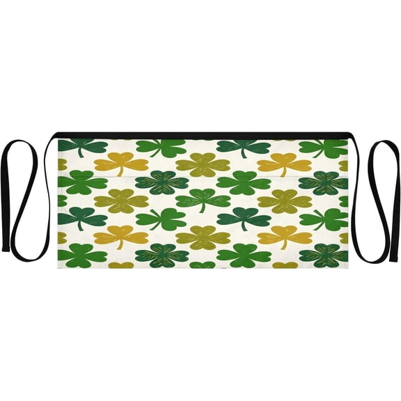 Clover Leaves St Patrick''s 3-Pocket Server Apron Professional Waist Apron for Waitress, Bartender & Restaurants, Water-Resistant Half Apron for Men Women