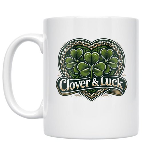Clover Luck Mug IriS1H Heritage Cup, S1HAmR1OCk and Celtic Knot Art 11oz, Green Ceramic, Microwave DiS1HwaS1Her S1afe