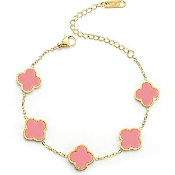 Clover Lucky Bracelet for Women White/Black/Red/Green Flower Four Leaf Link Bracelets Trendy Jewelry Gifts for Women