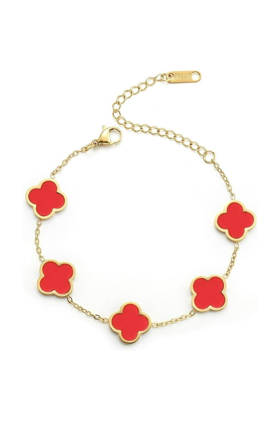 Clover Lucky Bracelet for Women White/Black/Red/Green Flower Four Leaf Link Bracelets Trendy Jewelry Gifts for Women