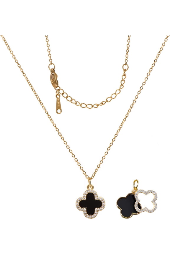 Clover Necklace For Women 14K Gold Plated Dainty Black Lucky Clover Pendent Trendy Choker Cute Simple Women'S Jewelry Gift[Z4127]