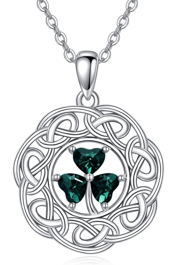Clover Necklace with Crystal 925 Sterling Silver Celtic Shamrock Pendant Necklaces Irish Lucky Jewelry St Patricks Day Gifts for Women