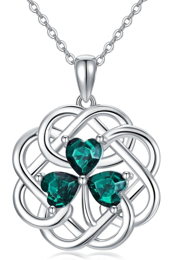 Clover Necklace with Crystal Sterling Silver Celtic Knot Shamrock Pendant Necklaces Irish Jewelry St Patricks Day Gifts for Women