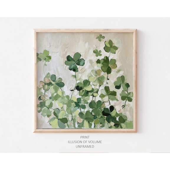 Clover Oil Print Botanical Painting Irish Greenery Wall Decor St Patricks Day Gift