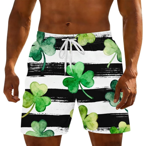 Clover Pattern St. Patrick's Day Shorts for Men Drawstring Elastic ...