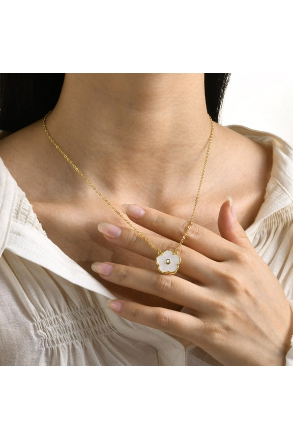 Clover Pendant Necklace for Women, 18K Gold Plated Flower Zircon Link Chain Necklace, Adjustable Five Leaf Clover Necklaces Jewelry Gifts for Birthday Christmas Party