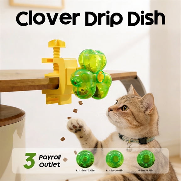 Clover Pet Toy, Adjustable Slow Feeder with 3 Interchangeable Food Outlets, Clip-On Puzzle Feeder for Indoor Cats & Dogs Green