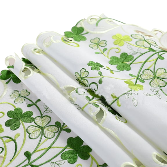 Clover Print Lace Tablecloth Wrinkle Stain Resistant Table Runner Cover for Kitchen Wedding Party Decoration
