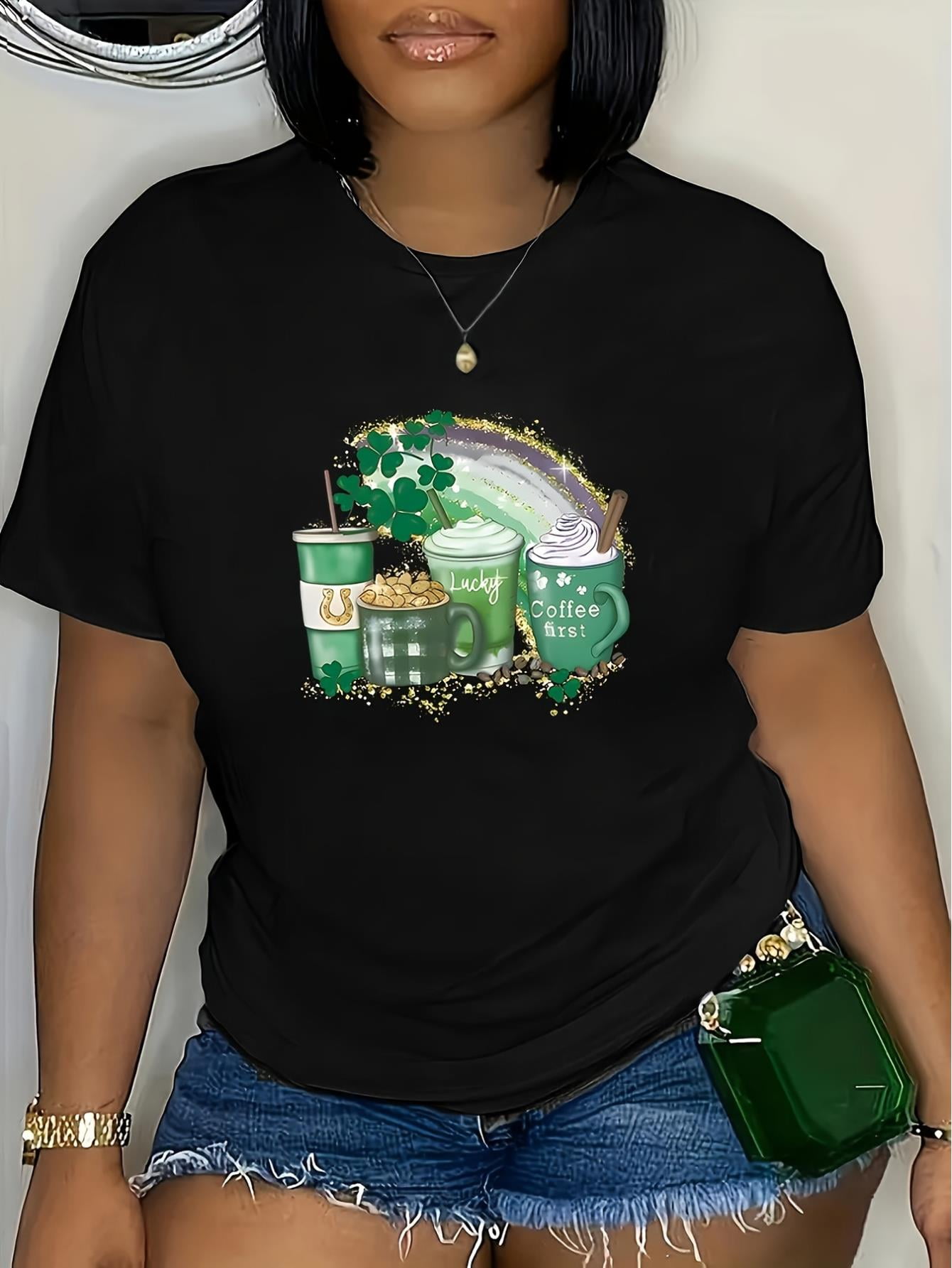 Clover Print T Shirt St Patrick #39 s Day Crew Neck Short Sleeve T Shirt Clover Print T Shirt St Patrick #39 s Day Crew Neck Short Sleeve T Shirt