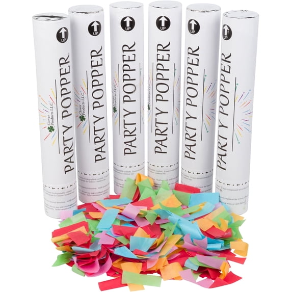 Party Poppers Confetti Shooters 6 Pack Multi-Colored Confetti Poppers Air-Powered Party Poppers Shoots 25 Feet Safe for Indoor and Outdoor Perfect for Weddings, Birthdays and Events