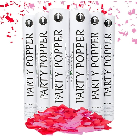 Clover Products Premium Anniversary - Engagement Confetti Cannon - 12" (6 Pack) Red & Pink Biodegradable Paper Confetti Popper | Launches Confetti 20-25 Feet