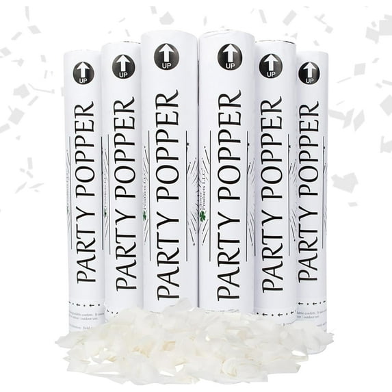 Clover Products Premium Wedding Confetti Cannon – (6 Pack) White Biodegradable Paper Confetti Popper | Launches Confetti 20 – 25 feet | Party Poppers