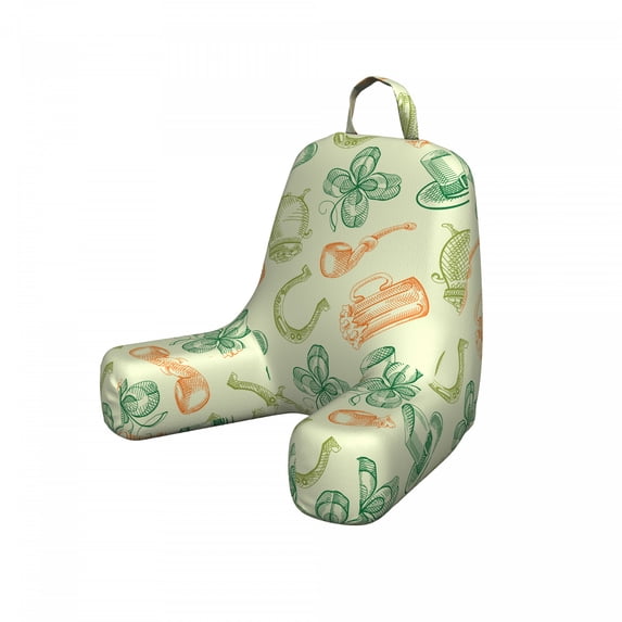 Clover Reading Pillow Cover, Irish Folk Pattern, Unstuffed Printed Bed Rest Case from Soft Fabric, Small, Pale Green Multicolor, by Ambesonne