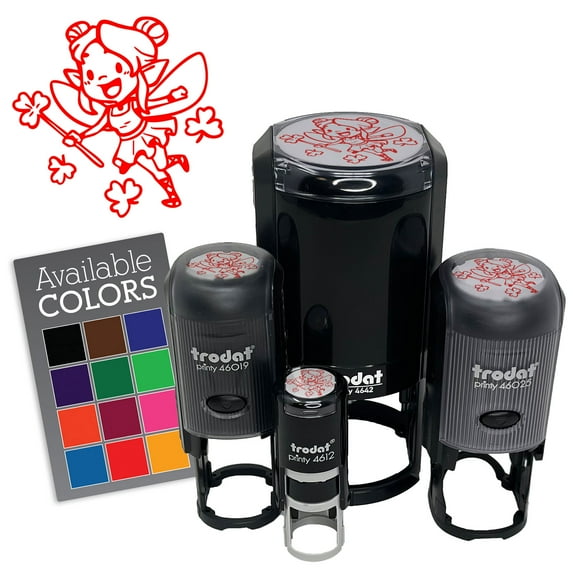 Clover Shamrock Fairy Pixie Saint Patricks Day Self-Inking Rubber Stamp Ink Stamper - Green Ink - Medium 1 Inch
