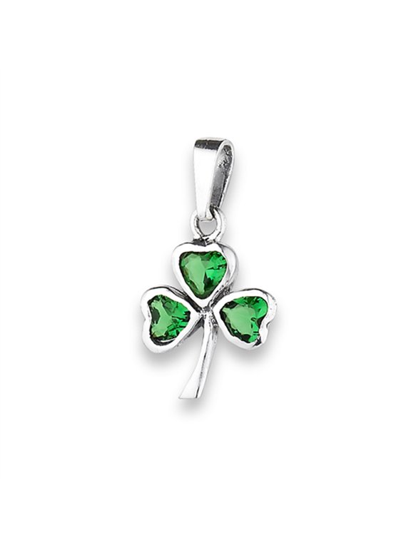 Clover Shamrock Pendant Simulated Emerald .925 Sterling Silver Good Luck Charm Jewelry Female Unisex