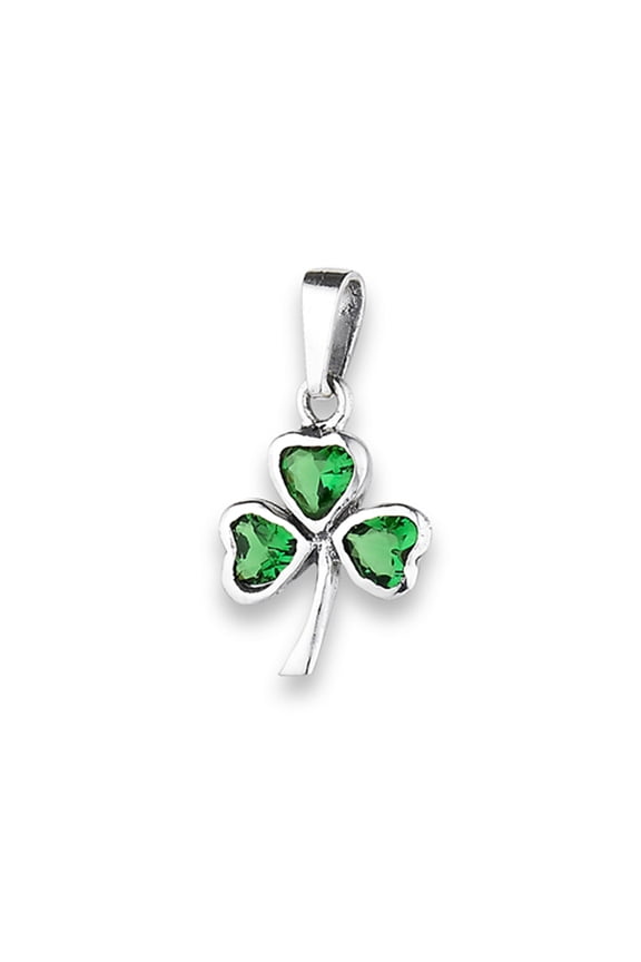 Clover Shamrock Pendant Simulated Emerald .925 Sterling Silver Good Luck Charm Jewelry Female Unisex