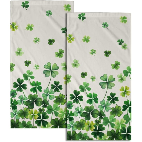Clover Shamrocks Bath Hand Towels St. Patrick''s Day Kitchen Towels Set of 2 Green Spring Holiday Soft Absorbent Face Towels for Home Shower Hotel Gym 14"x28"