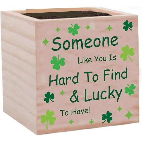 Clover Small Planter Boxes Cube Wood Flower Pots Rustic Wooden Plant Stand Square Planter with Pattern Window Desk Decorative for Garden Indoor Outdoor Patio Teacher Office Gift 3 x 3 Inch Colorful