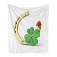 thumbnail image 1 of Clover Soft Flannel Fleece Throw Blanket, Luck Composition with Horseshoe Ladybug and Shamrock, Cozy Plush for Indoor and Outdoor Use, 70" x 90", Grey Yellow Vermilion, by Ambesonne, 1 of 5