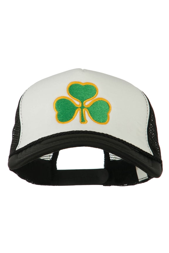 Clover St. Patrick's Day Embroidered Big Size Trucker Cap - White Black XL-3XL