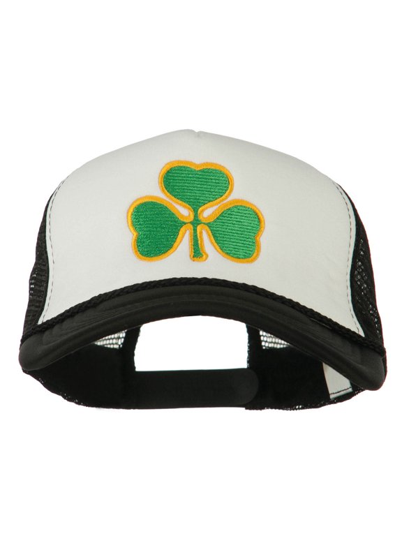 Clover St. Patrick's Day Embroidered Big Size Trucker Cap - White Black XL-3XL