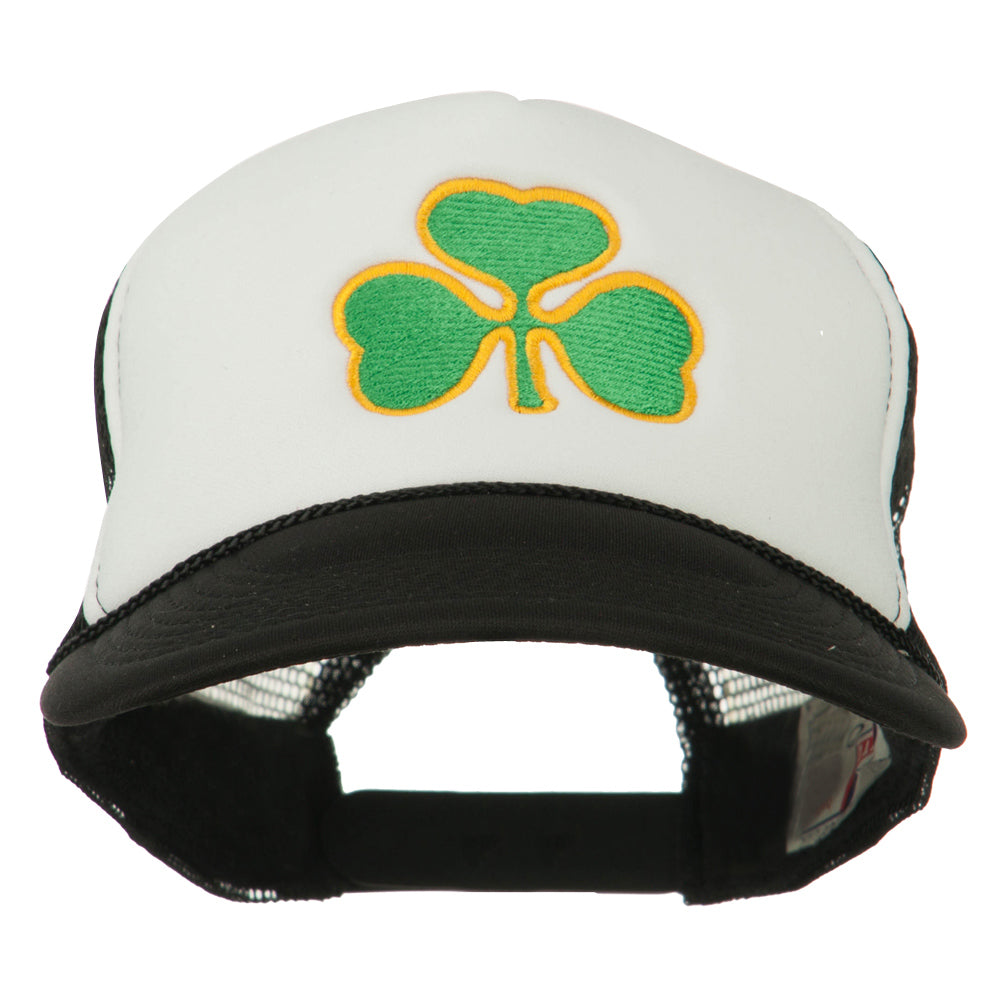 Clover St.Patrick's Day Embroidered Foam Mesh Cap - Black White OSFM