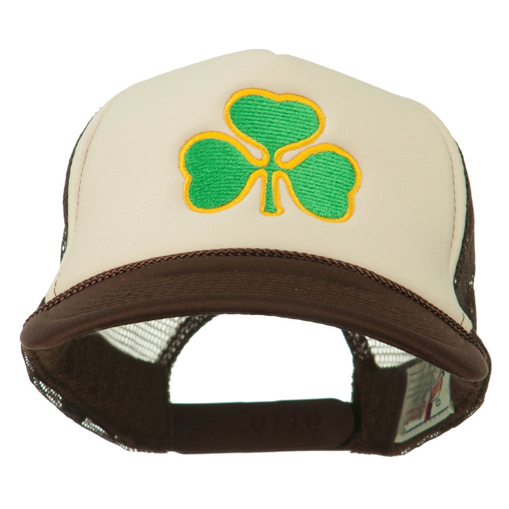 Clover St.Patrick's Day Embroidered Foam Mesh Cap - Brown Tan OSFM