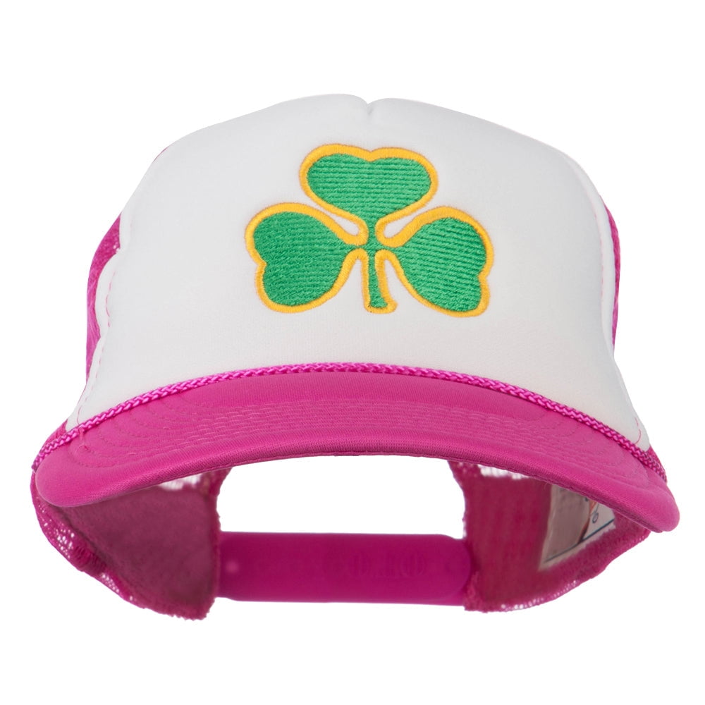 Clover St.Patrick's Day Embroidered Foam Mesh Cap - Hot Pink White OSFM