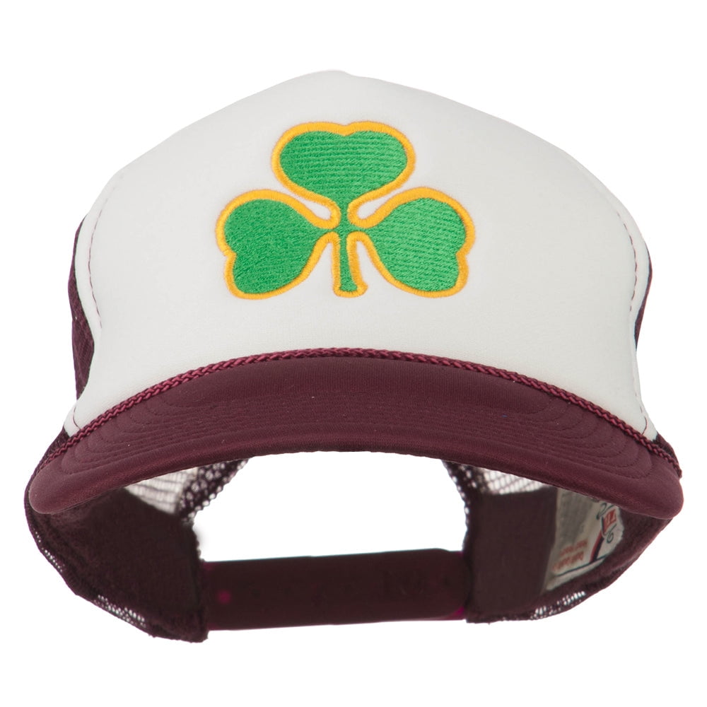 Clover St.Patrick's Day Embroidered Foam Mesh Cap - Maroon White OSFM