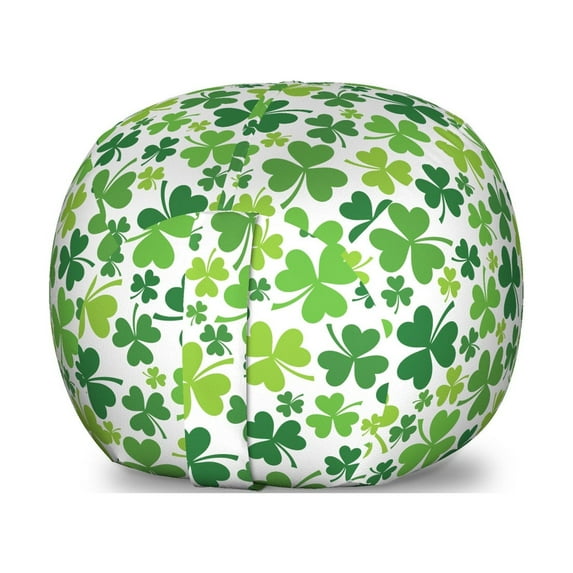 Clover Storage Toy Bag Chair, St Patrick's Day Pattern with Irregular Continuous Shamrocks, Stuffed Animal Organizer Washable Bag, Small Size, Green Lime Green, by Ambesonne