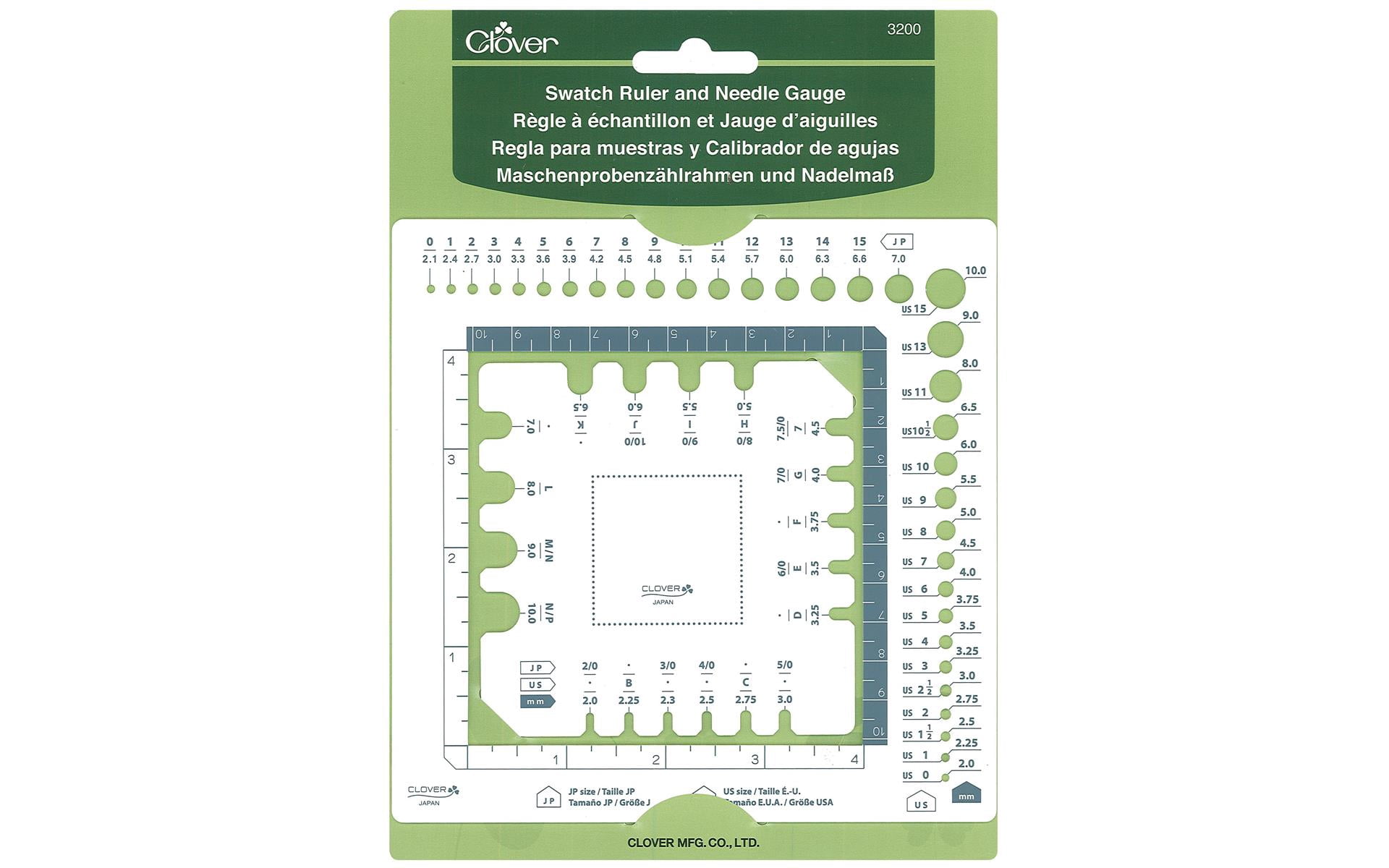 Clover, Swatch Ruler & Needle Gauge, Metric US Japanese sizes - Walmart.com