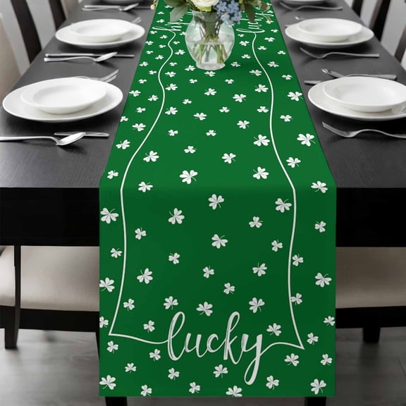 Clover, Table Runner 36 Inches Long, St. Patrick's Day Green Shamrock Kitchen Coffee Dining Table Decoration for Home Party Birthday Wedding Home Decor 13x36 Inches