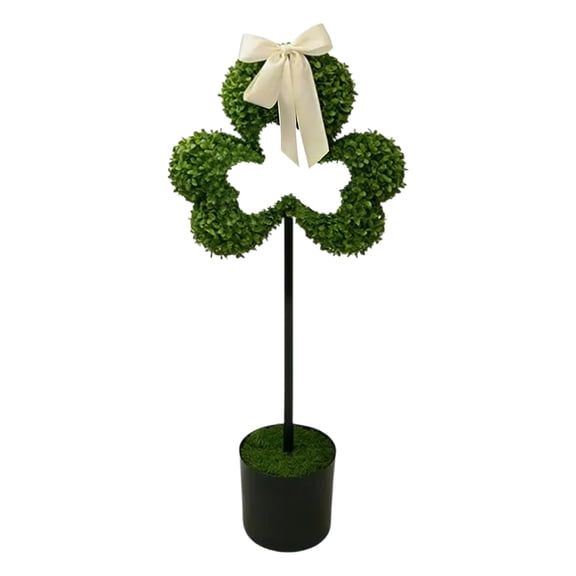 Clover Topiary Outdoor, 31.5in Artificial Clover Shaped Topiary Trees Outdoor, St Patrick's Day Decorations Clover Topiary with Pot, Realistic Faux Outdoor Trees for Indoor, Porch, Office