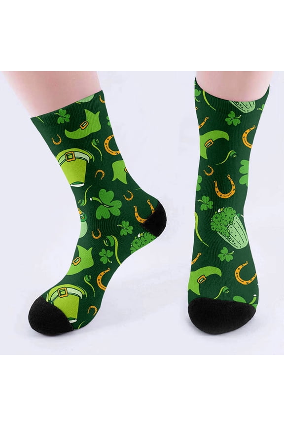 Clover Unisex Crew Socks St. Patrick's Day Socks Mens Crew Dress Novelty Socks Birthday Gift Green One Size