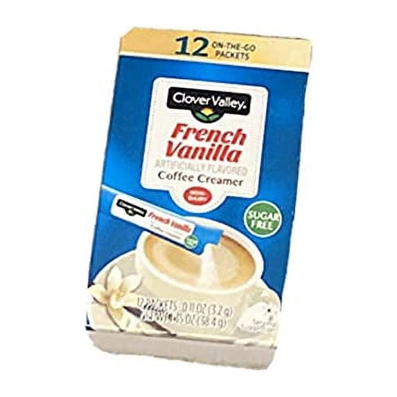 Clover Valley Sugar Free French Vanilla Coffee Creamer in Convenient On-The-Go Sticks-1 Box (1.35 oz)- 12 Packets- Sweet and Creamy Drink Addition.
