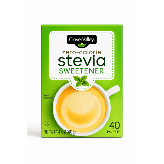 Clover Valley Zero Calorie Stevia Sweetener, Sugar Substitute Packets - 40 Count