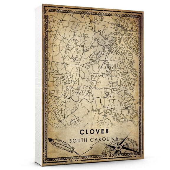 Clover Vintage Map Prints Canvas, South Carolina Map Art Canvas, Canvas, Clover Map City style vintage Canvas , Canvas Wall Art, Street Map Artwork Canvas