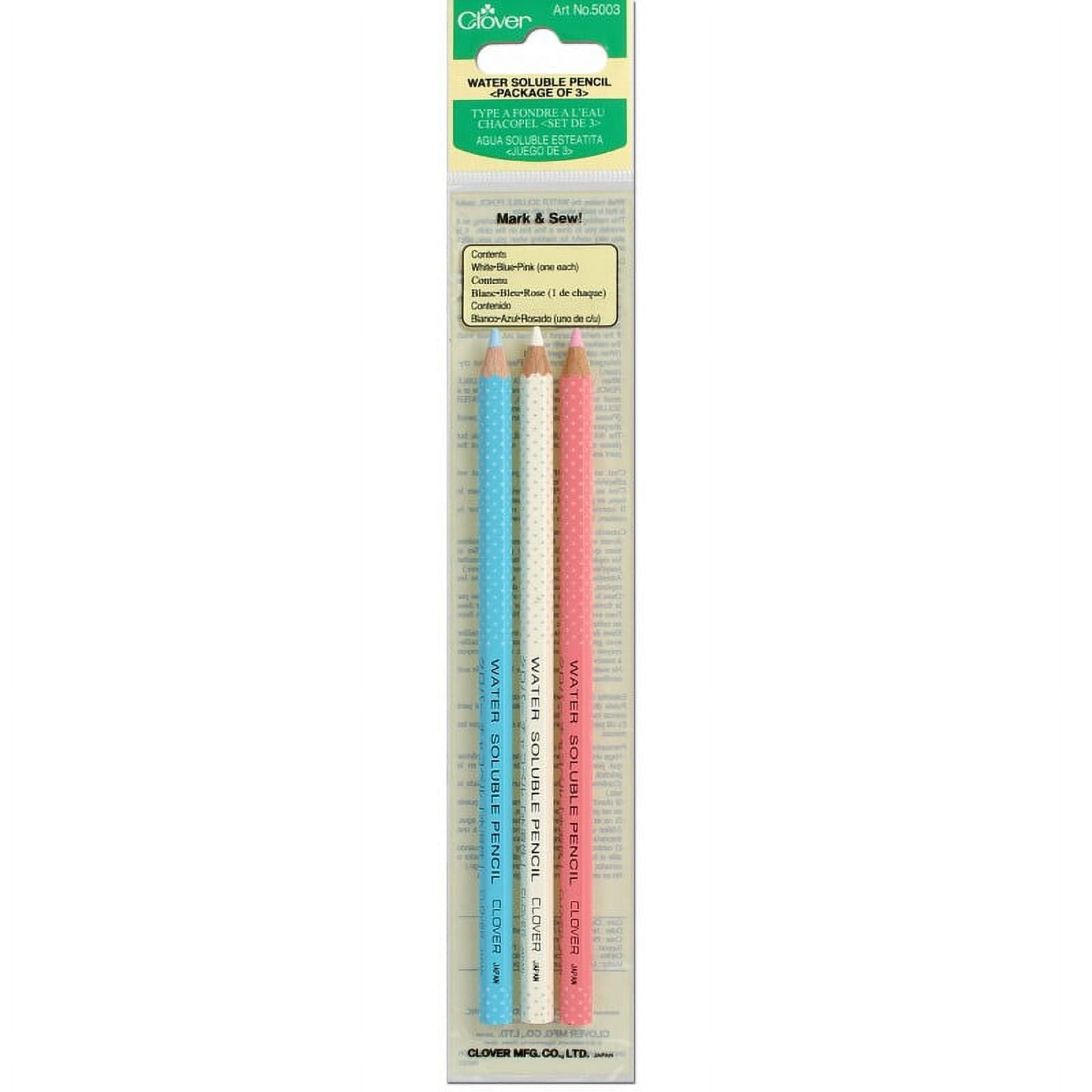 Clover Water Soluble Pencil, White, Pink and Blue, 3pk