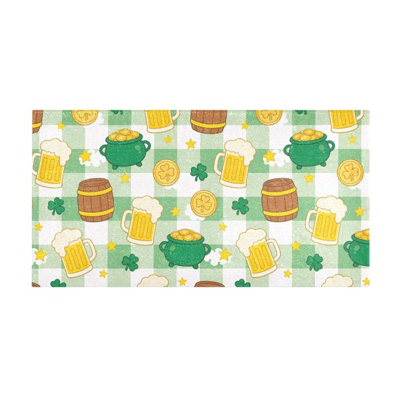 Clover and Beer Pattern Bath Mat 39x20 Inch Soft Absorbent Non-Slip Plush Bathroom Rug for Floor