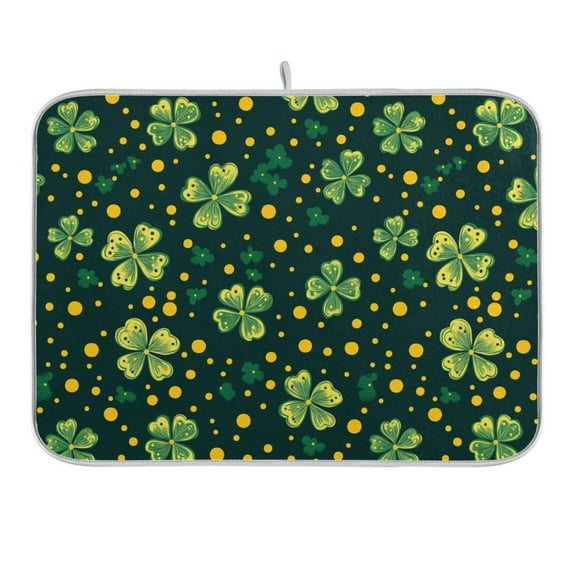 Clover and Dots Dish Drying Mat 16x18 Absorbent Microfiber Draining Rack Pad for Kitchen Counter Sink