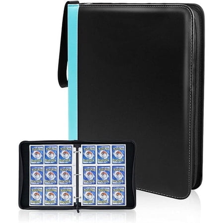 CloverCat 9 Pocket Waterproof Trading Card Binders, 40 Pages Holder, PU, 3 Rings Design, Blue