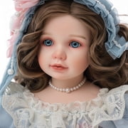 Cloveray 18" Porcelain Collectible in Handmade Blue Dress, Soft Cloth Home Decor Gift
