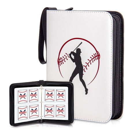 Clovercat 4 Pocket Baseball Trading Card Binder, 50 Pages Case Holder, 400 Cards, Pu Material, White - Perfect for Back to School Supplies