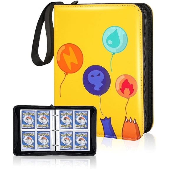 Clovercat Waterproof Trading Card Binder Case with Zipper & 50 Removable Sleeves, Double-Sided, 400 Card Portable Sports Storage Album, Yellow