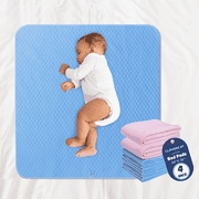 Clovercat Reusable Incontinence Bed Pads, Washable Waterproof Underpads for Bed Wetting, 34 x 36 in, Blue and Pink, 4 Pack