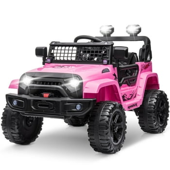 Clovercat Electric Powered Ride on Toys, Battery-Operated Ride on Jeep, Remote Control, Led Lights, Bluetooth Music and Spring Suspension, 12v, Pink